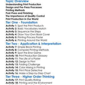 Print Production Processes Worksheet Activity Booklet