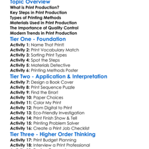 Print Production Worksheet Activity Booklet