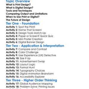 Print Vs Digital Design Worksheet Activity Booklet