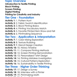 Printing Methods On Textiles Worksheet Activity Booklet