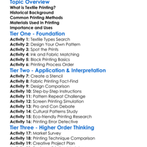 Printing On Textiles Worksheet Activity Booklet