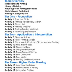Printing Processes Worksheet Activity Booklet