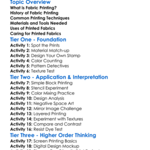 Printing Techniques On Fabric Worksheet Activity Booklet