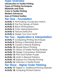 Printing Techniques On Textiles Worksheet Activity Booklet