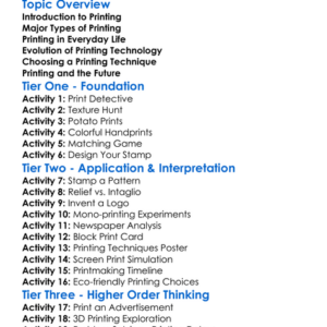 Printing Techniques Worksheet Activity Booklet