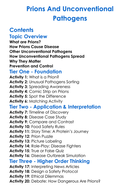 Prions And Unconventional Pathogens Worksheet Activity Booklet