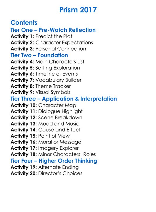 Prism 2017 Worksheet Activity Booklet