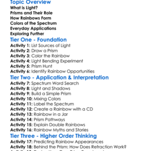 Prisms And Rainbows Worksheet Activity Booklet