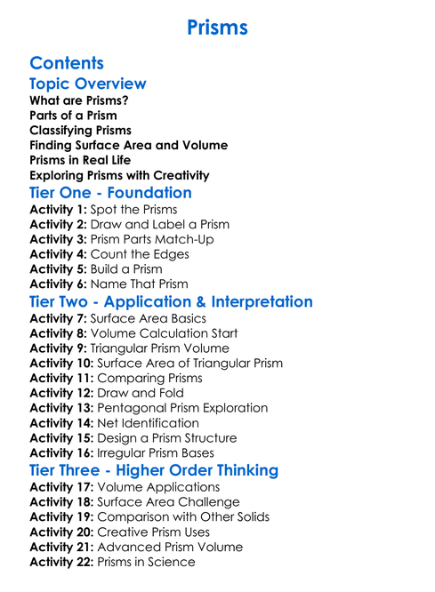 Prisms Worksheet Activity Booklet