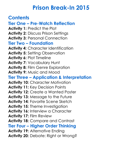 Prison Break-In 2015 Worksheet Activity Booklet