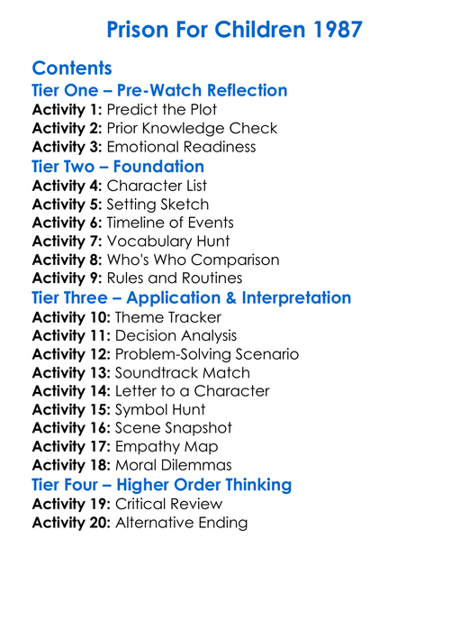 Prison For Children 1987 Worksheet Activity Booklet