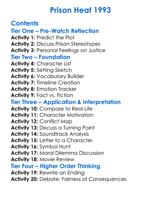Prison Heat 1993 Worksheet Activity Booklet