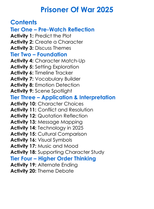 Prisoner Of War 2025 Worksheet Activity Booklet