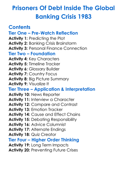 Prisoners Of Debt Inside The Global Banking Crisis 1983 Worksheet Activity Booklet
