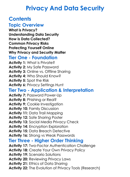 Privacy And Data Security Worksheet Activity Booklet