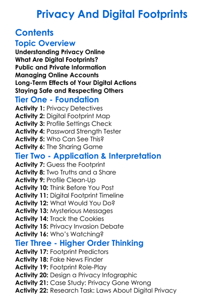 Privacy And Digital Footprints Worksheet Activity Booklet