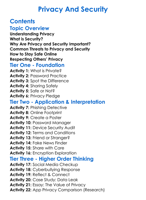Privacy And Security Worksheet Activity Booklet