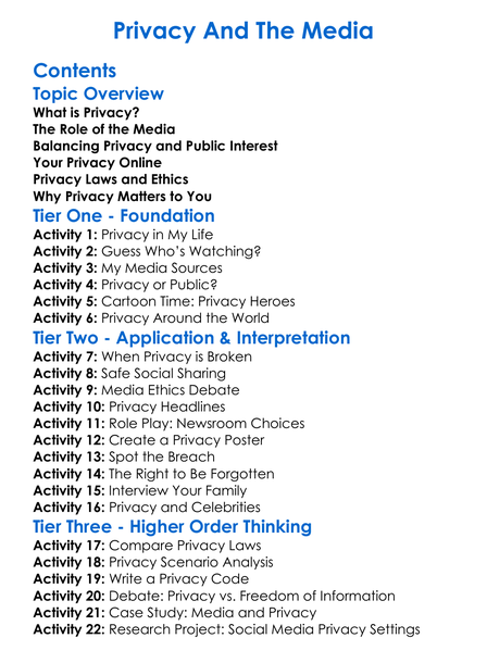 Privacy And The Media Worksheet Activity Booklet