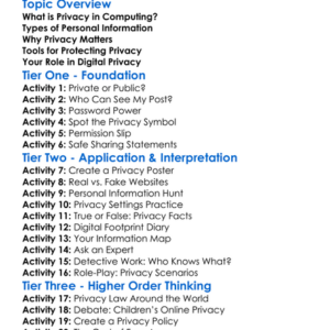 Privacy In Computing Worksheet Activity Booklet