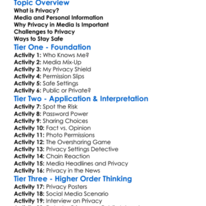 Privacy In Media Worksheet Activity Booklet