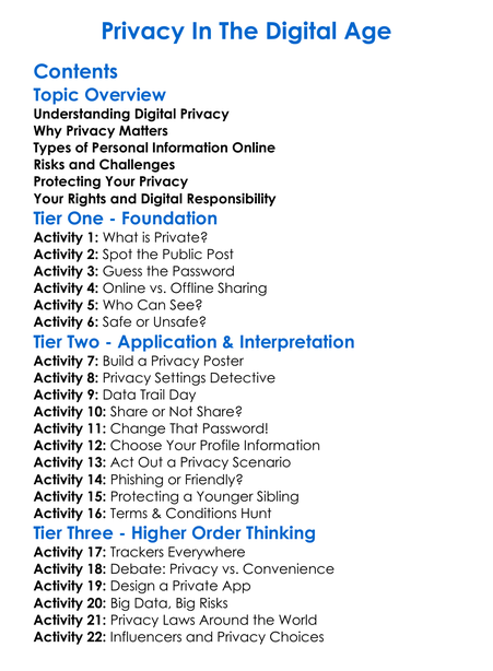 Privacy In The Digital Age Worksheet Activity Booklet