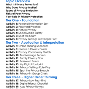 Privacy Protection Worksheet Activity Booklet