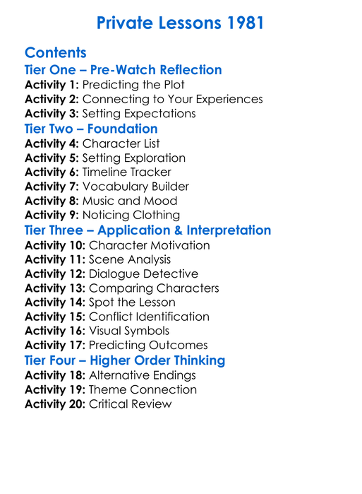 Private Lessons 1981 Worksheet Activity Booklet