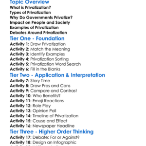 Privatization Worksheet Activity Booklet