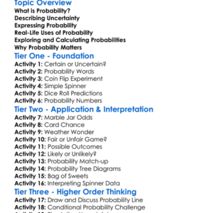 Probability And Uncertainty Worksheet Activity Booklet