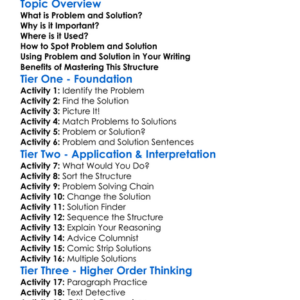 Problem And Solution Structure Worksheet Activity Booklet