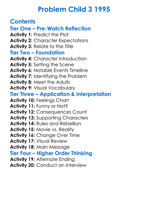 Problem Child 3 1995 Worksheet Activity Booklet