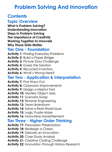 Problem Solving And Innovation Worksheet Activity Booklet