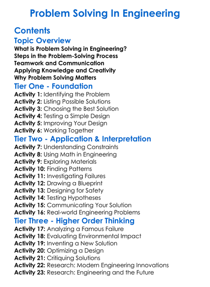 Problem Solving In Engineering Worksheet Activity Booklet