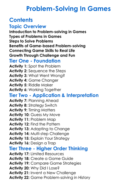 Problem-Solving In Games Worksheet Activity Booklet