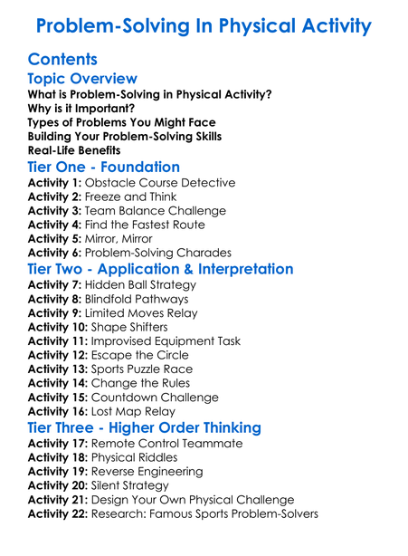 Problem-Solving In Physical Activity Worksheet Activity Booklet
