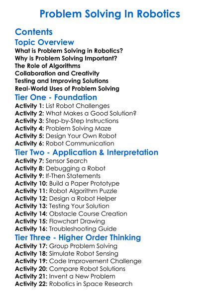 Problem Solving In Robotics Worksheet Activity Booklet