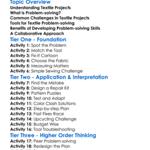 Problem-Solving In Textile Projects Worksheet Activity Booklet