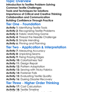 Problem-Solving In Textiles Worksheet Activity Booklet