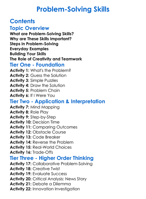 Problem-Solving Skills Worksheet Activity Booklet