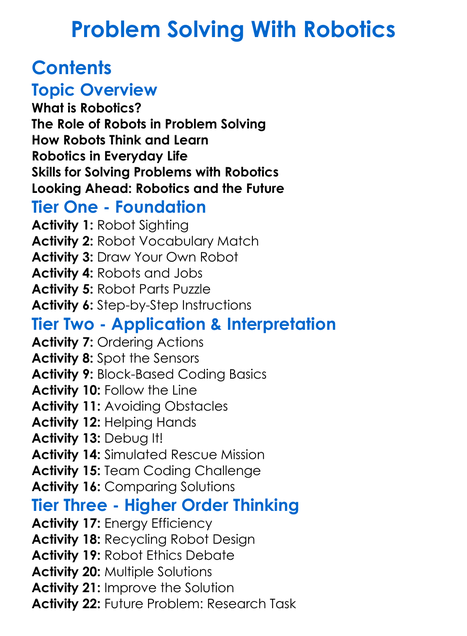 Problem-Solving With Robotics Worksheet Activity Booklet