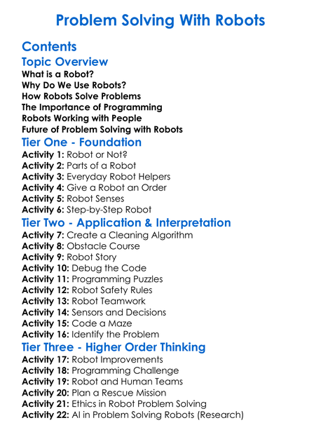 Problem Solving With Robots Worksheet Activity Booklet