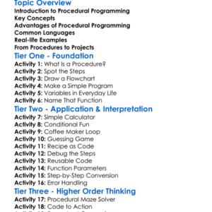 Procedural Programming Worksheet Activity Booklet