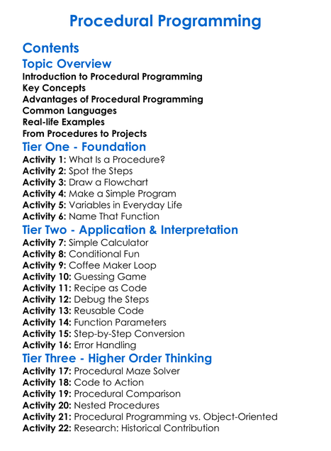 Procedural Programming Worksheet Activity Booklet