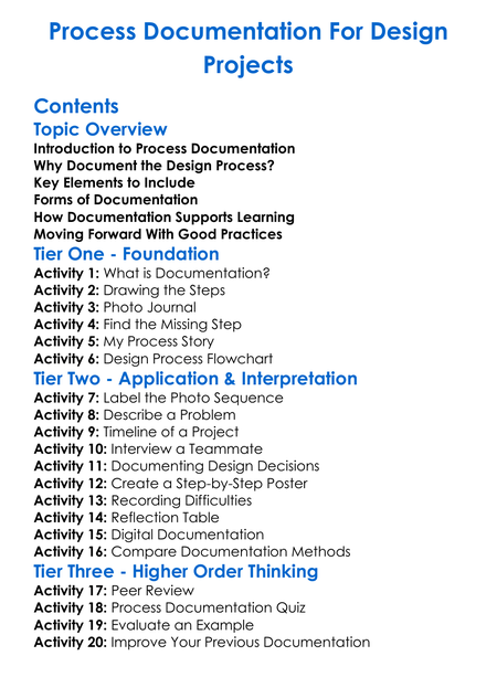 Process Documentation For Design Projects Worksheet Activity Booklet