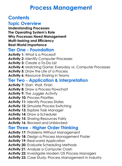 Process Management Worksheet Activity Booklet