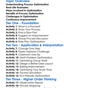 Process Optimization Worksheet Activity Booklet