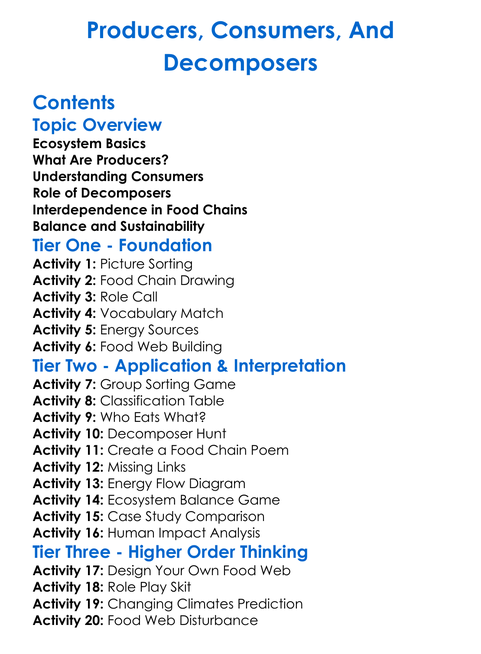 Producers Consumers And Decomposers Worksheet Activity Booklet
