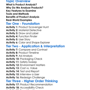 Product Analysis Worksheet Activity Booklet