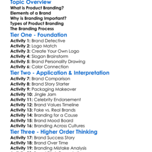 Product Branding Worksheet Activity Booklet