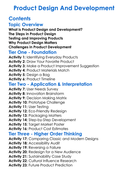 Product Design And Development Worksheet Activity Booklet